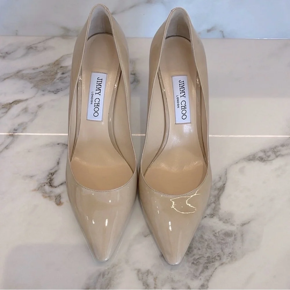 Jimmy Choo Romy 85 Patent Pumps Nude | Size 40 | Classic Pointed Toe Heels Pumps - Picture 7 of 16